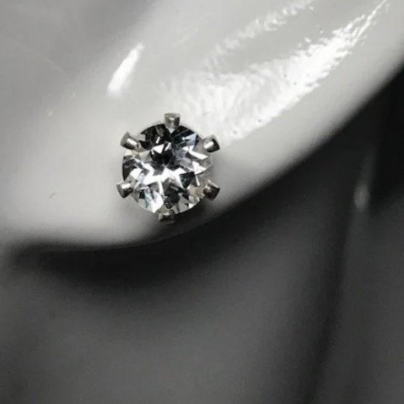 White Topaz Sterling Silver Stud Earrings- 6mm White Topaz Earrings - Picture 3 of 5